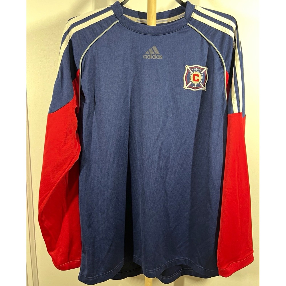 adidas Chicago Fire MLS Training Top Long Sleeve Blue Red Soccer Vintage 2009 L